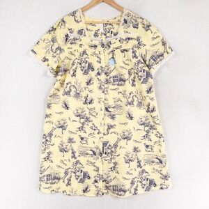 Adonna Sleepwear Nightgown Womens Large Yellow Blue Toile Cotton House Dress